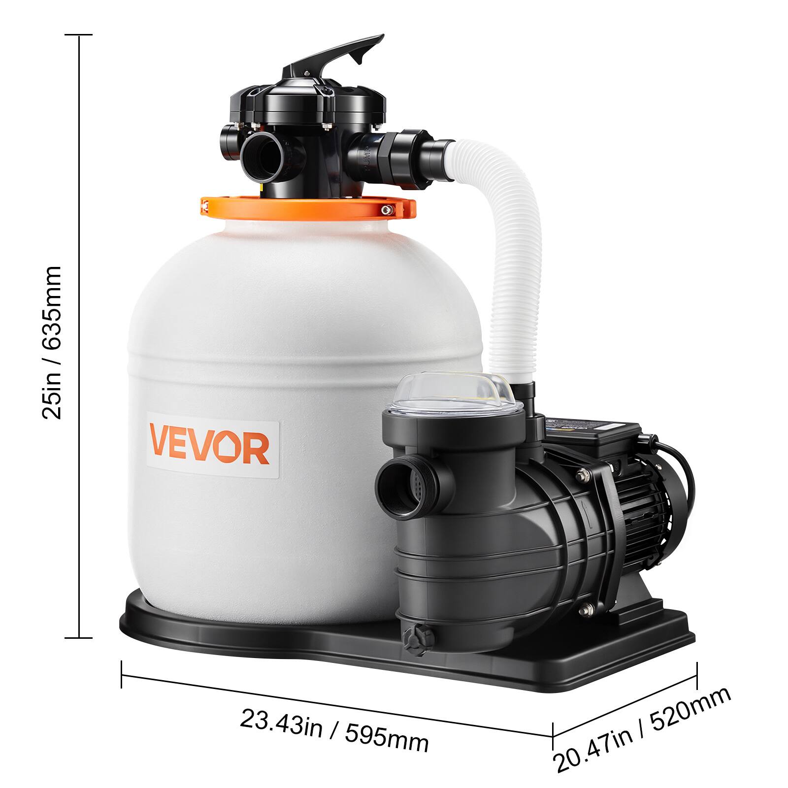 635mm / 25in  
VEVOR  
23.43in / 595mm  
520mm / 20.47in