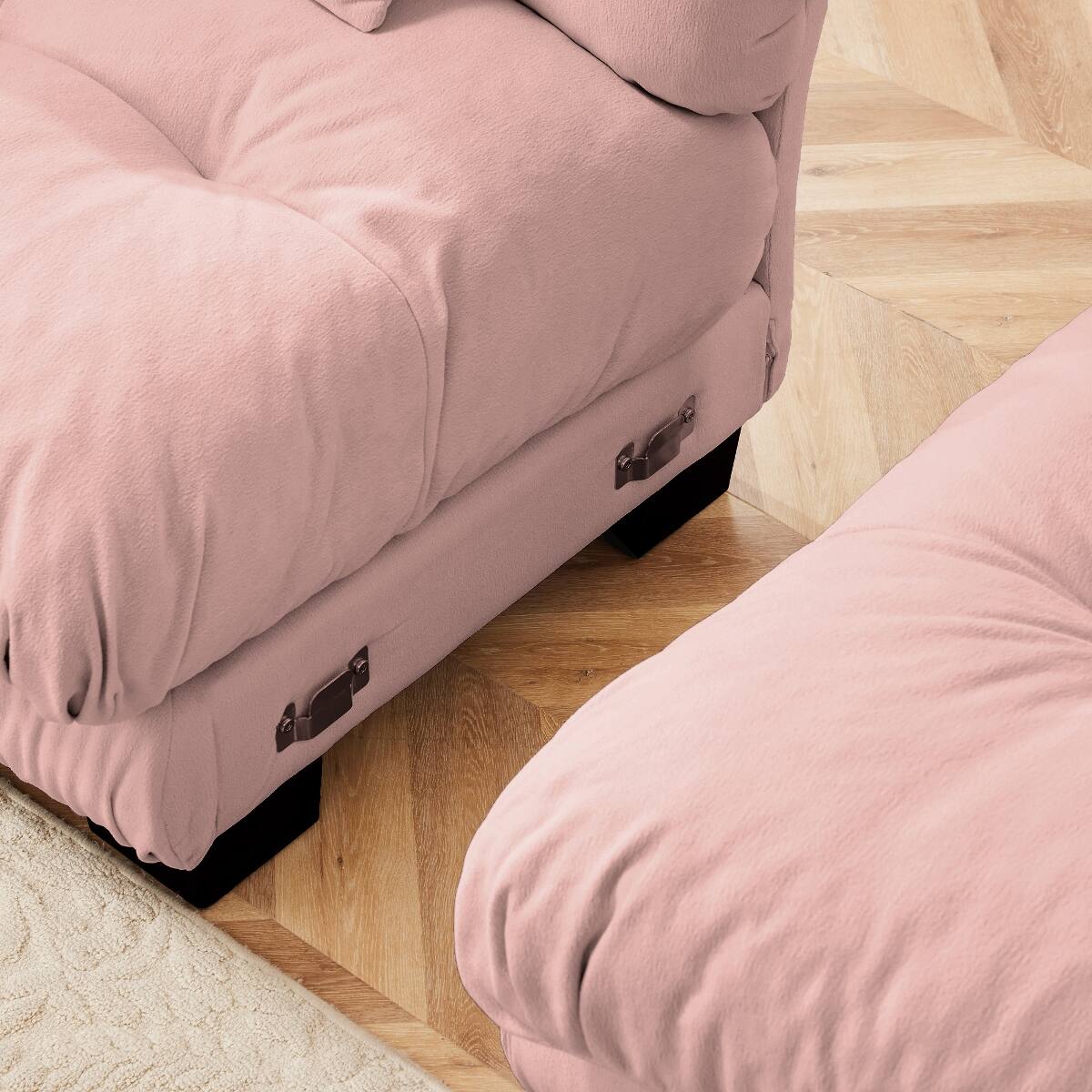 Alt View 3. Ropilly - Ropilly Pink Chenille Sofa Armless Modular Single Seat with 2 Pillows - Pink.