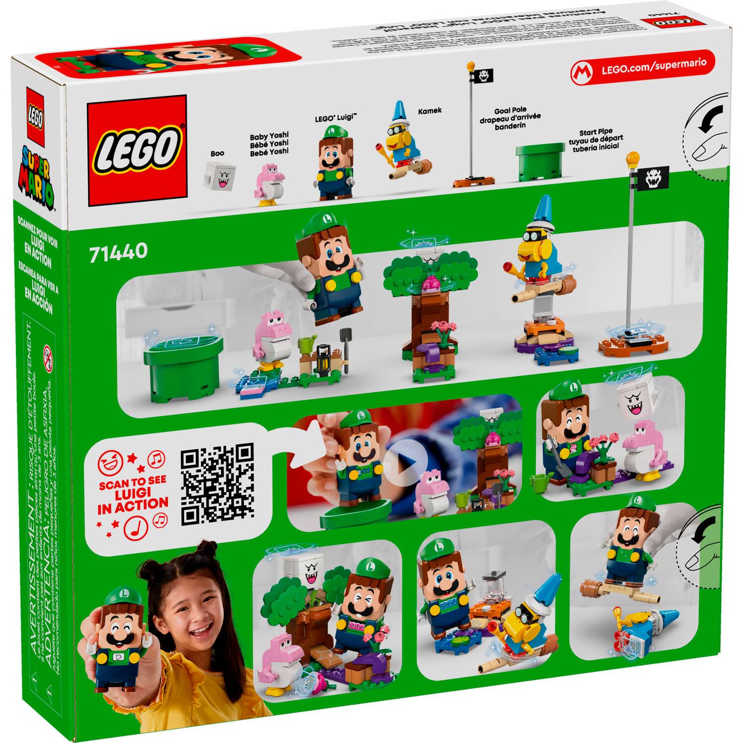 E00 M LEGO.com/supermario 100 S UPE ER LEGO BOO YY AARA BCARNEL  BN L  ASTION 71440 EGANLA NA ER LDGA L nocI OLFFEMENT. FLKO | LEFIXIA nn RISOILR SEE J SCAN TO ML IN ACTION LUIGI J L RTISSEMENT | CIA L Fopo | 5 Baby Yosh! Beb Yoshl Beb Yoshl LEGO Luigi" a Kamek T Goal Pole drapeou d'arrive banderin Stort Pipe tuyau de depart tuberio initial.