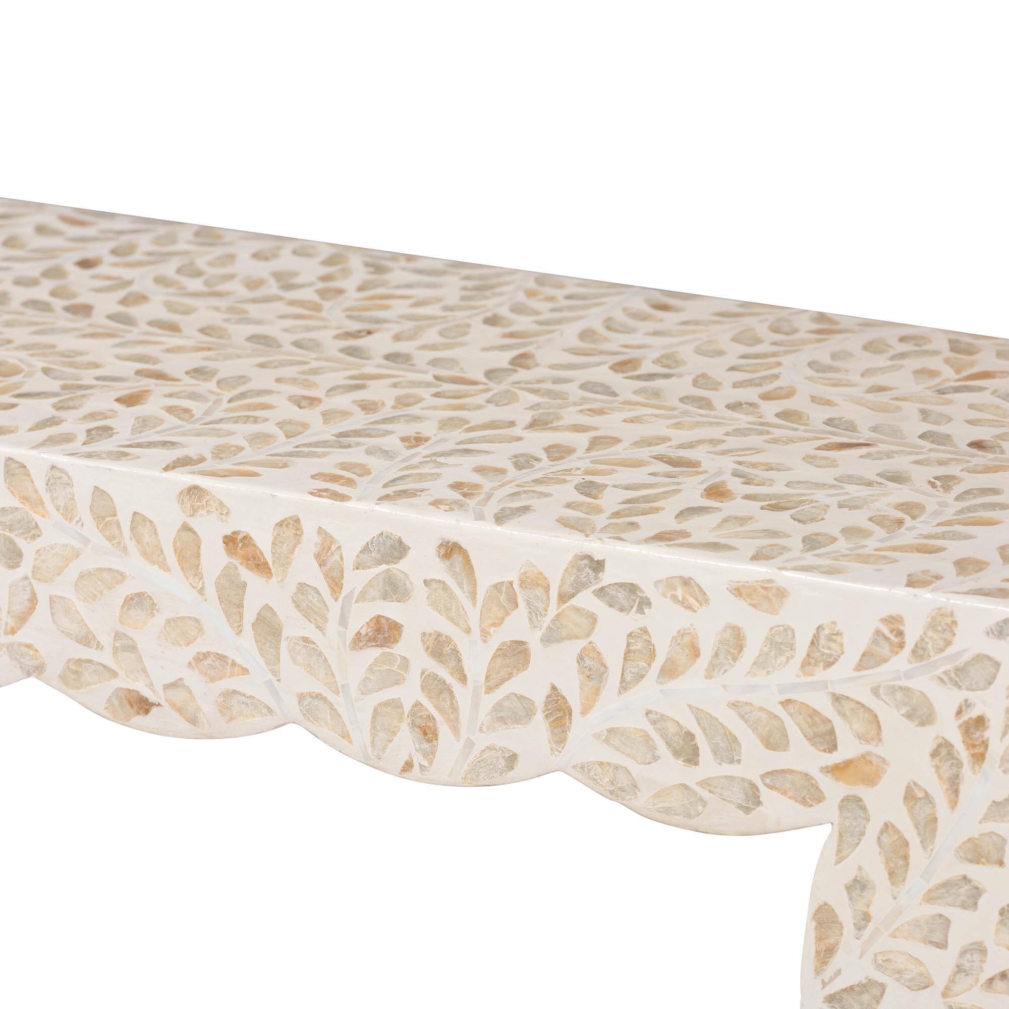 Back. bali & pari - Hedya Floral Capiz Shell Console Table with Scalloped Detailing - White/Beige.