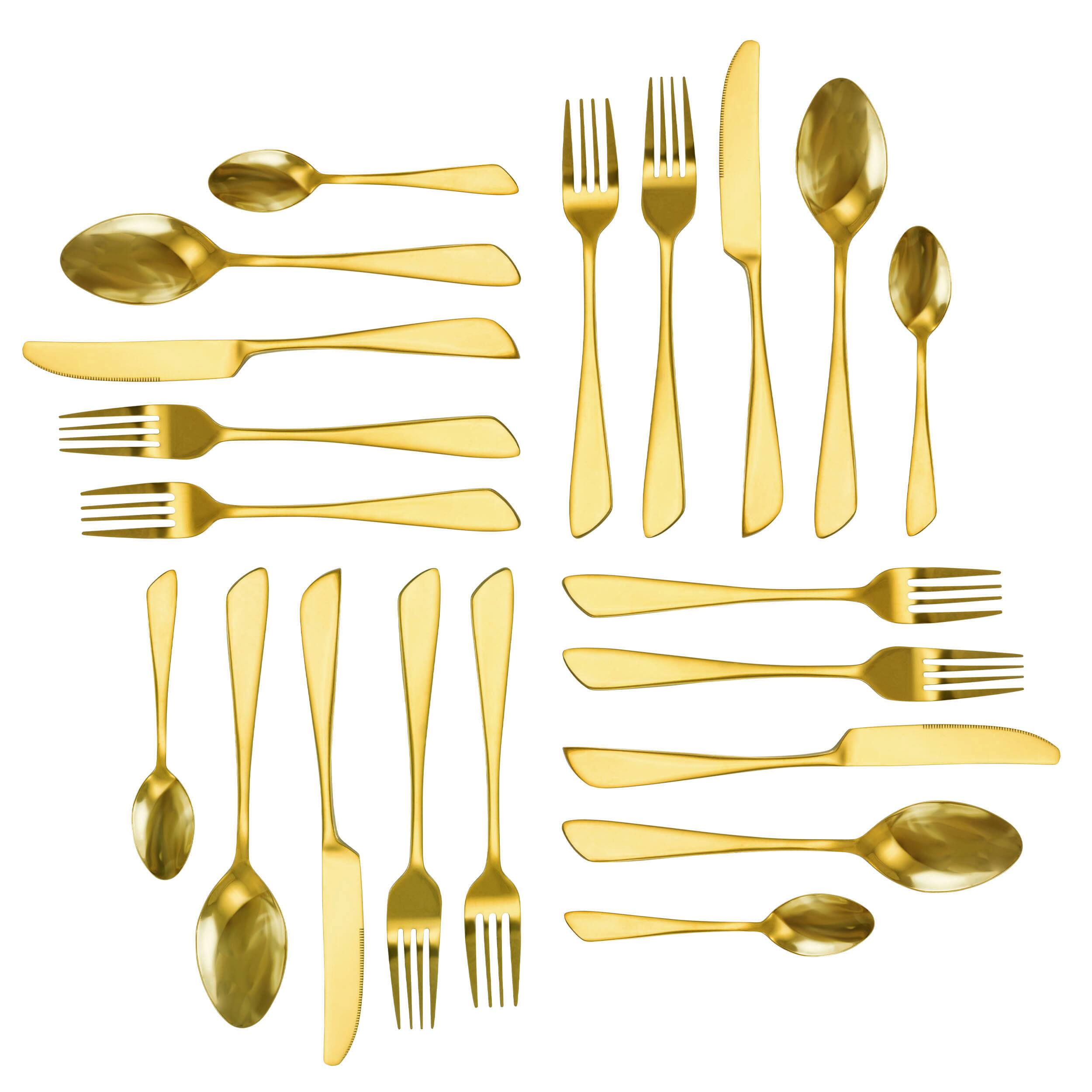 Alt View 3. MegaChef - MegaChef Gibbous 20 Piece Flatware Utensil Set, Stainless Steel Silverware Metal Service for 4 in Gold - Gold.