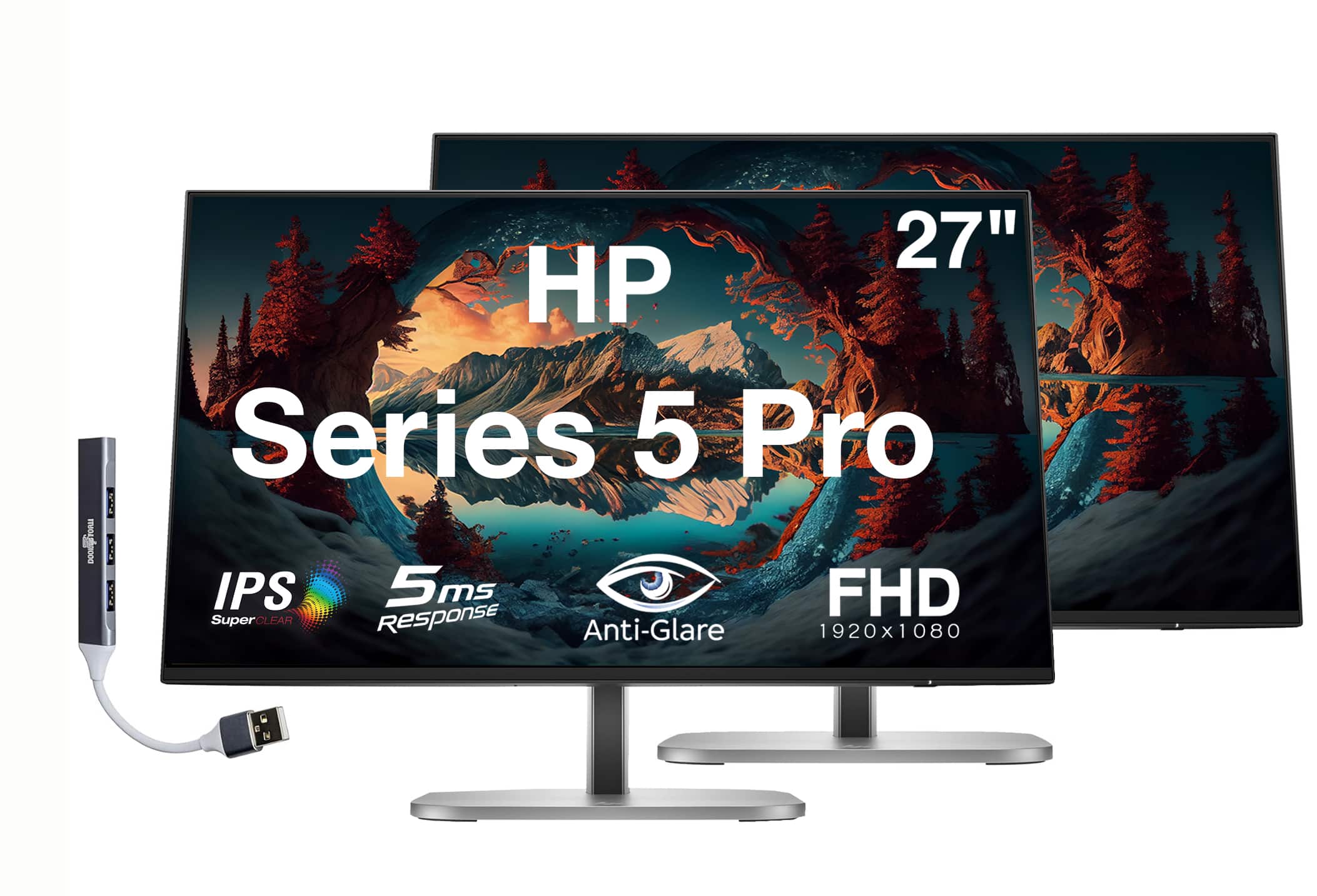 HP - Series 5 Pro 27" FHD IPS Monitor With 5ms Response Time, Anti Glare, Flicker Free, Displayport, HDMI & DKZ 2 Pack - Black