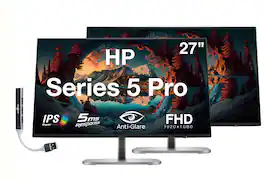 HP - Series 5 Pro 27" FHD IPS Monitor With 5ms Response Time, Anti Glare, Flicker Free, Displayport, HDMI & DKZ 2 Pack - Black