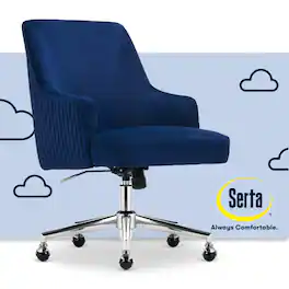 Serta - Modern Office Chair Curved Mid-Back Design Vanity Chair with Swivel Gold Base Padded Arms Reclining Soft Pleated Velvet - Midnight Blue Velvet