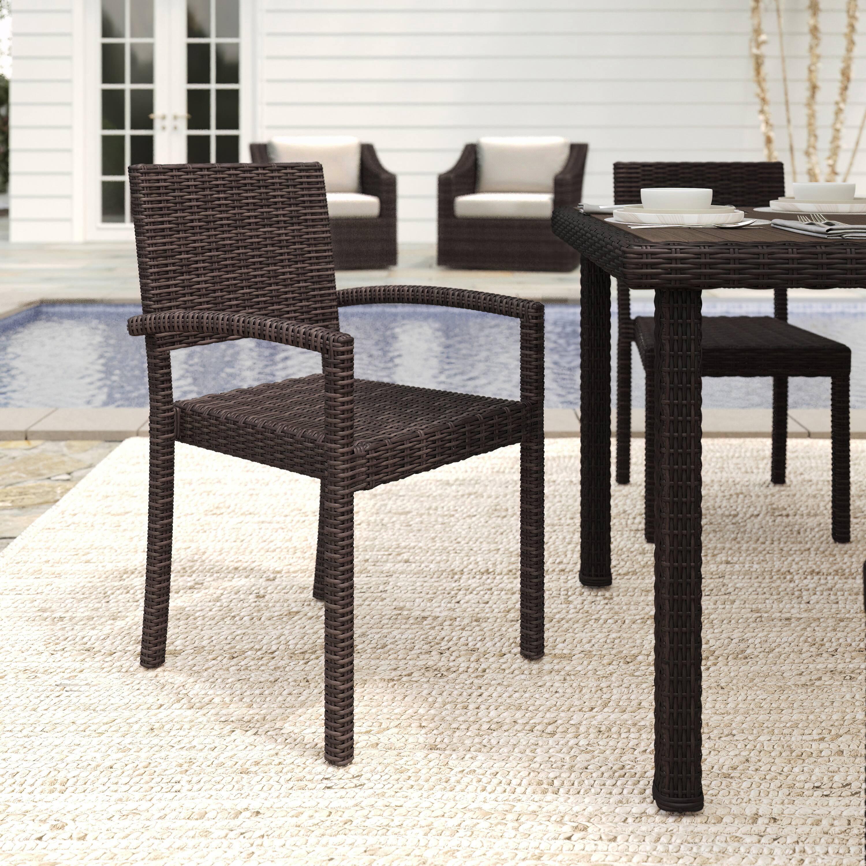 Alt View 4. Martha Stewart - Bedford 2PK Outdoor Rattan Wicker Stackable Dining Armchairs - Brown.