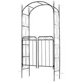 Outsunny - Arch Arbor with Gate, Metal Arch Trellis, Garden Archway for Climbing Vines - Black
