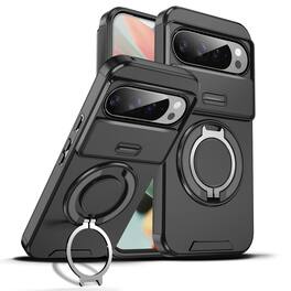UUCOVER - Magnetic Case for Google Pixel 9 Pro XL with Slide Camera Lens Cover & 360° Ring Stand, Drop Protection Protective Shell - Black
