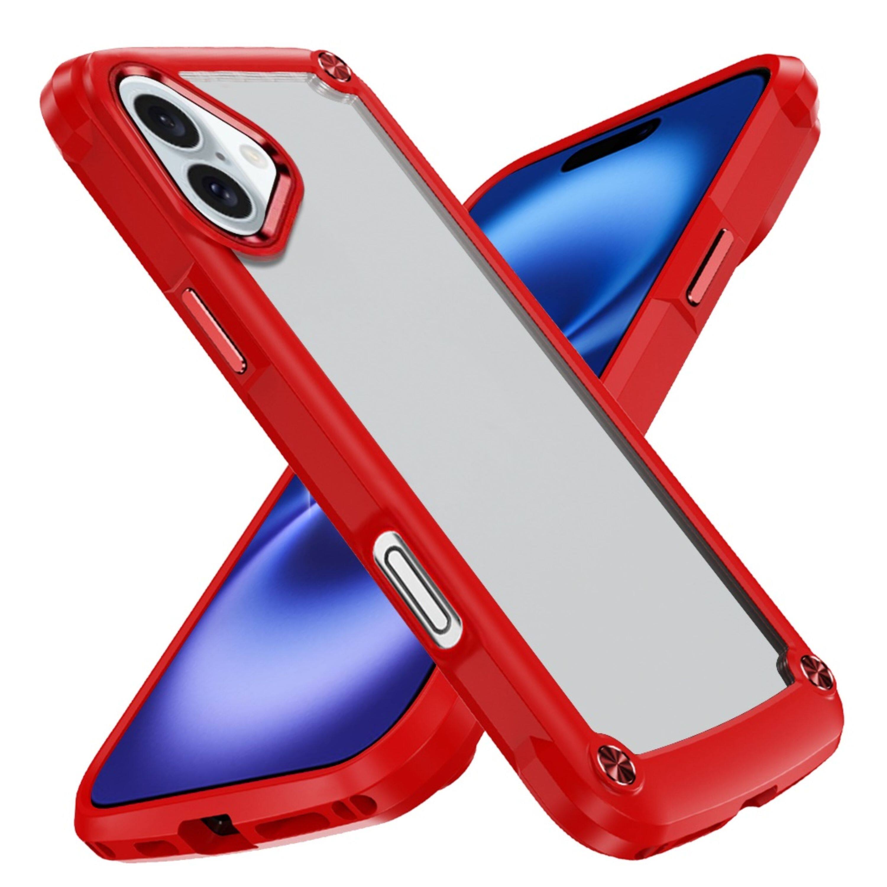 Left. Kitcheniva - Raised Camera Lip Metal Buttons Phone Case With Tempered Glass For iPhone 17 Red - Red.