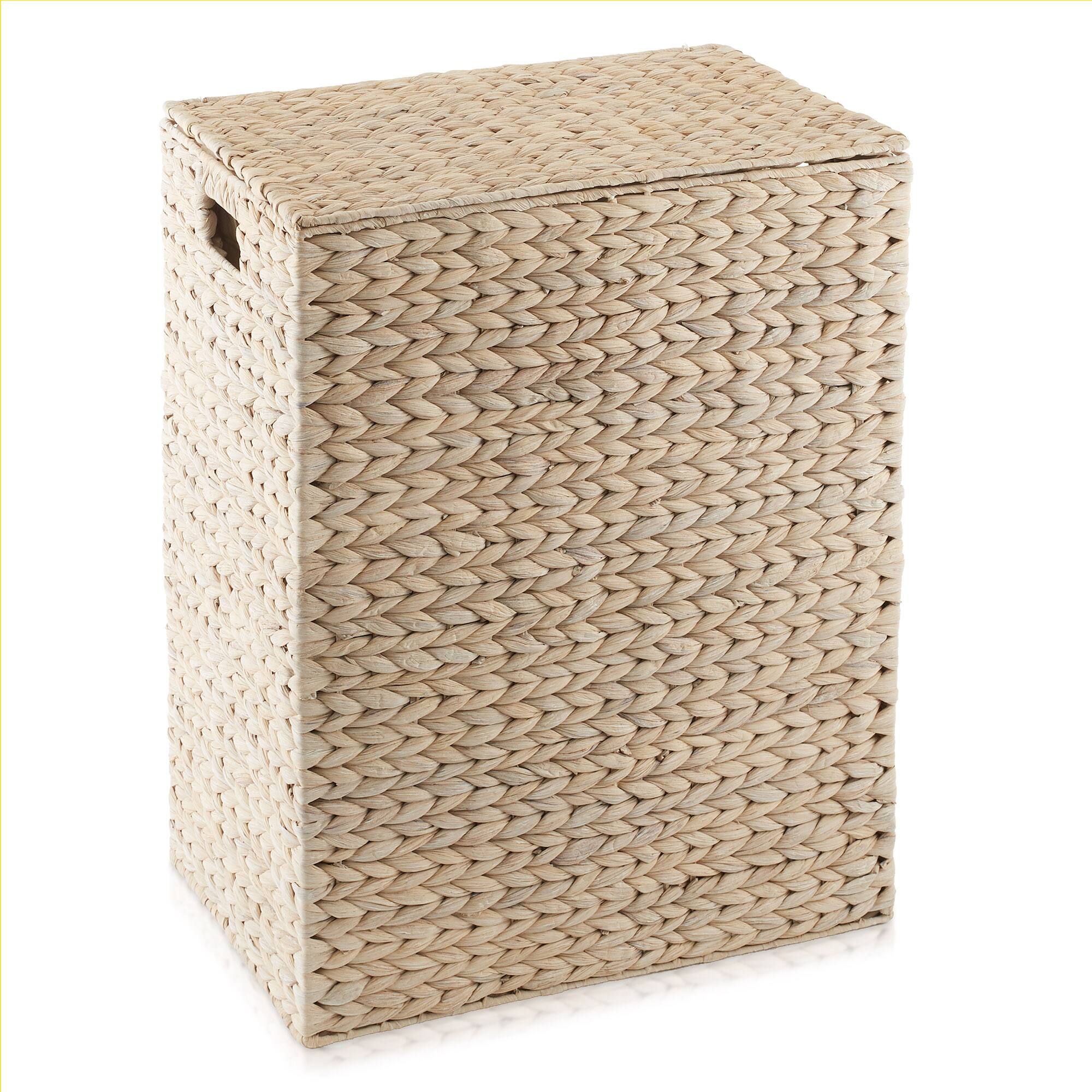 Alt View 2. Casafield - Large Laundry Hamper Basket w Lid and Liner - Water Hyacinth - Whitewash.