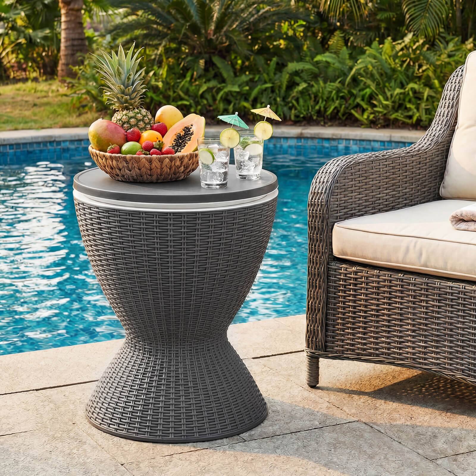 Alt View 3. Costway - Costway 8 Gallon 3 in 1 Patio Rattan Cooler Bar Table Adjust Ice Bucket - Gray.