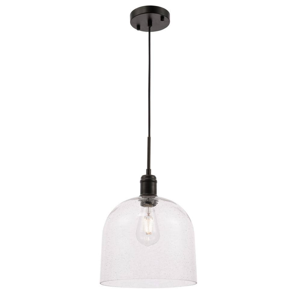 Alt View 3. Living District - Gabe 1 light Black and Clear seeded glass pendant - Black And Clear Seeded Glass.