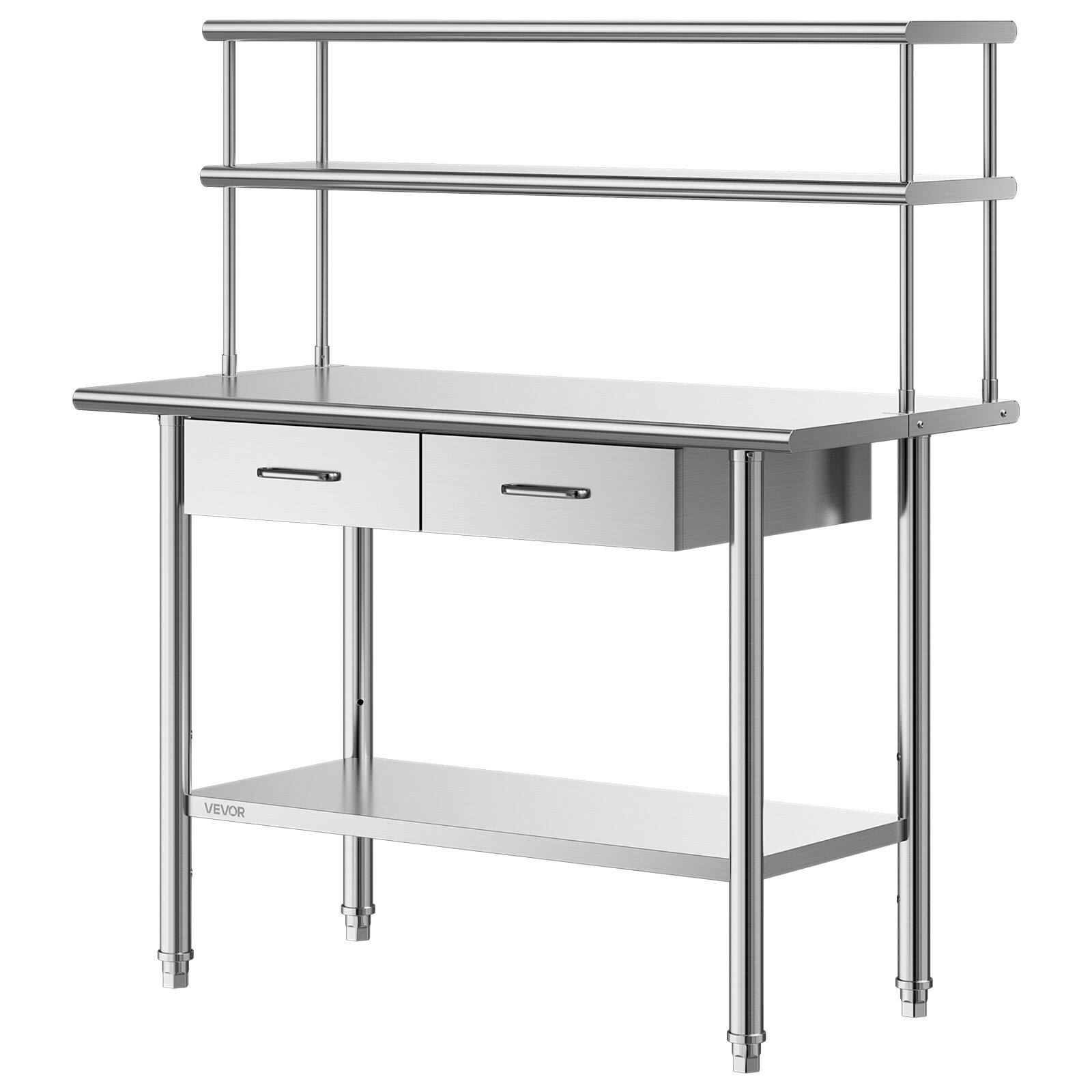 Alt View 5. VEVOR - Stainless Steel Work Table, 24x48 Inch Food Prep Table with Overshelves and 2 Drawers, Commercial Kitchen Workstation - Silver.