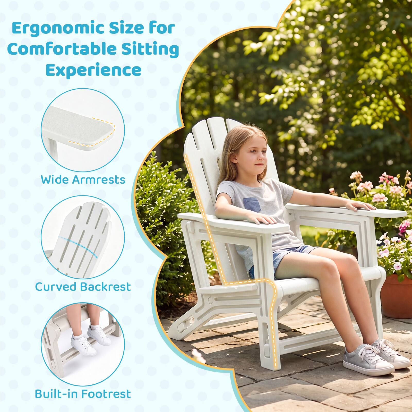 Ergonomic Size for Comfortable Sitting Experience  
Wide Armrests  
Curved Backrest  
Built-in Footrest