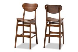 Baxton Studio - Katya Mid-Century Modern Finished Wood 2-Piece Bar Stool Set - Walnut Brown