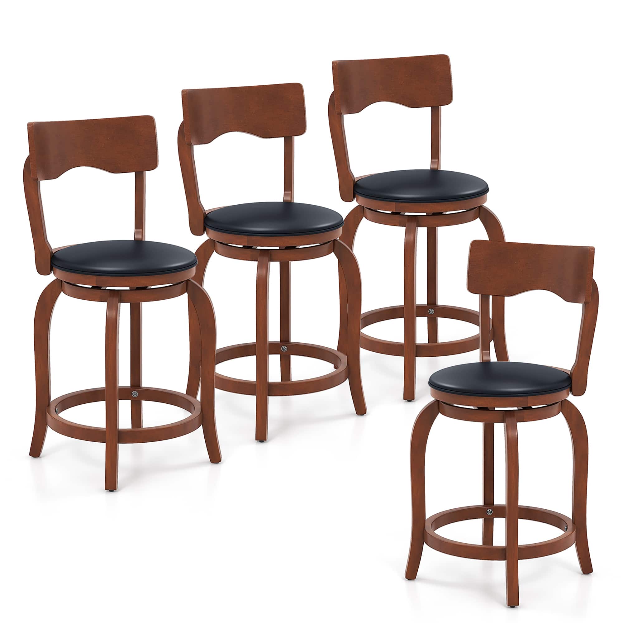 Gymax - 24'' Swivel Bar Stools Set of 4 w/ Rubber Wood Frame Upholstered Seat Footrest - Brown, Black price history on PriceWatchPro