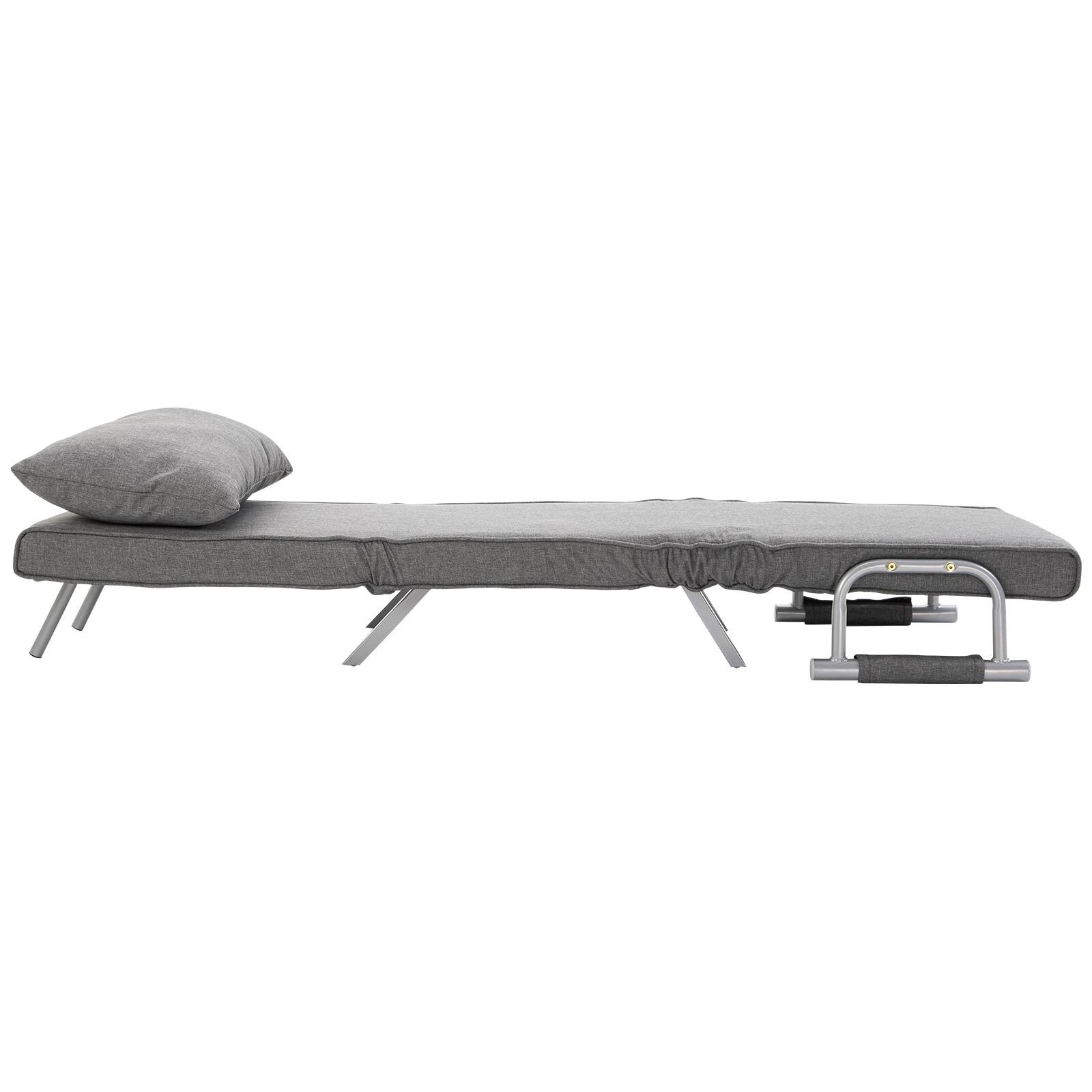 Alt View 4. Homcom - Single Person Folding 5 Position Convertible Sofa Bed Sleeper Chair Chaise Lounge Couch w/Pillow & Steel Frame - Light Grey.