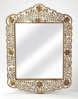 Butler Specialty - Vivienne 20 in. W x 28 in. H Bone Inlay Vertical Accent Wall Mirror - Light Brown