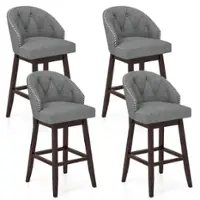 Costway - 31" Bar Stools Set of 4 with Rubber Wood Frame Swivel Seat Footrest & Rivet - Grey/Brown - Front_Zoom