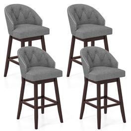 Costway - 31" Bar Stools Set of 4 with Rubber Wood Frame Swivel Seat Footrest & Rivet - Grey/Brown