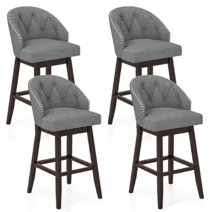Front. Costway - 31" Bar Stools Set of 4 with Rubber Wood Frame Swivel Seat Footrest & Rivet - Grey/Brown.
