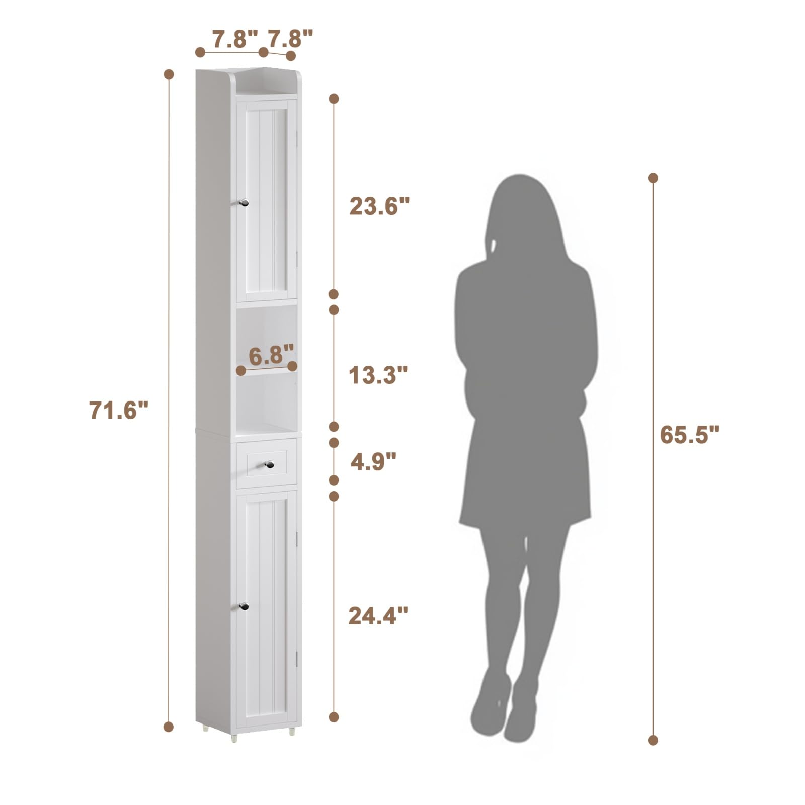 7.8" 7.8"  
23.6"  
6.8" 13.3" 4.9" 24.4"  
71.6"  
65.5"
