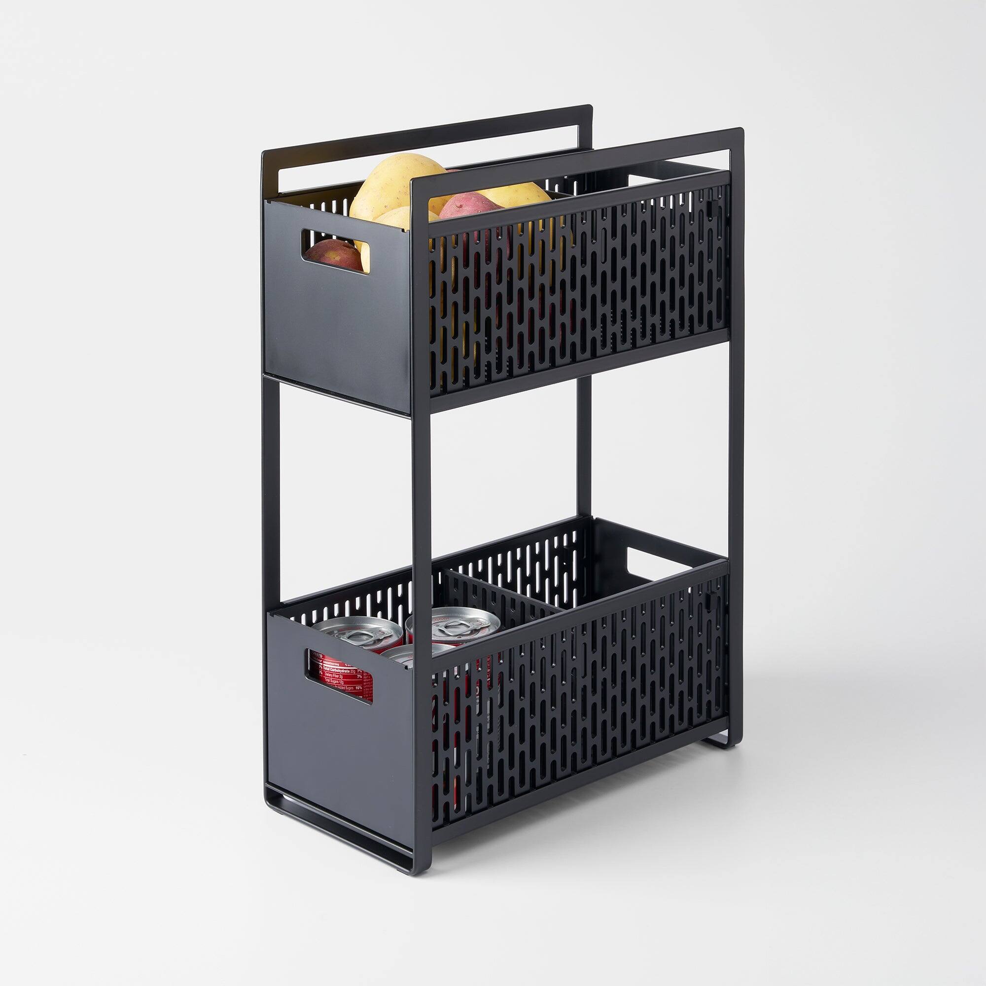 Front. Yamazaki Home - Two-Tier Cabinet Storage Basket - Black.