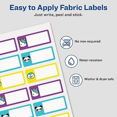 Easy to Apply Fabric Labels  
Just write, peel and stick.

- No iron required
- Water-resistant
- Washer & dryer safe