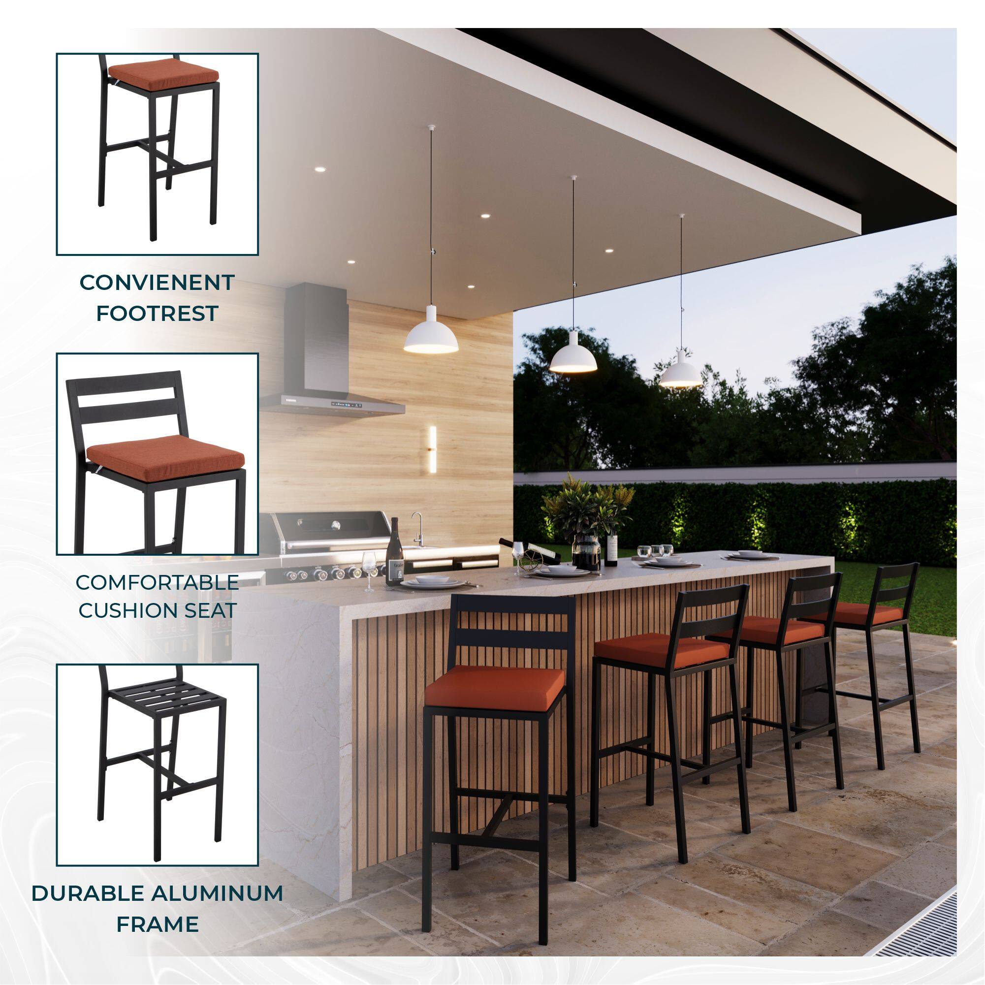 CONVENIENT FOOTREST  
COMFORTABLE CUSHION SEAT  
DURABLE ALUMINUM FRAME