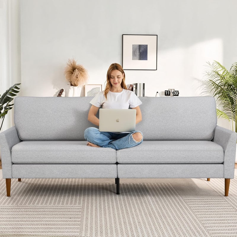 Dyonery - 88" Loveseat Sofa, Comfy Grey Linen Couches - Gray