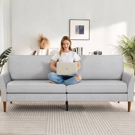 Dyonery - 88" Loveseat Sofa, Comfy Grey Linen Couches - Gray