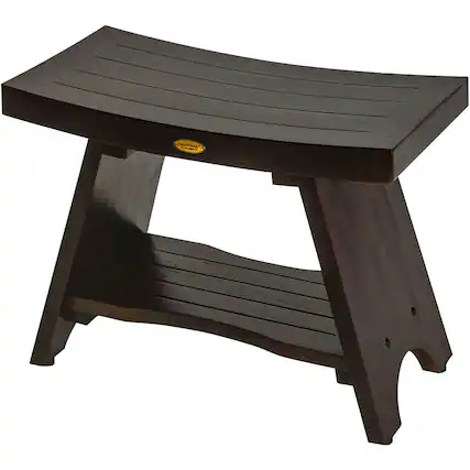 Front. DecoTeak - DecoTeak® Serenity® 24" Teak Wood Shower Bench with Shelf in Woodland Brown Finish - Woodland Brown.