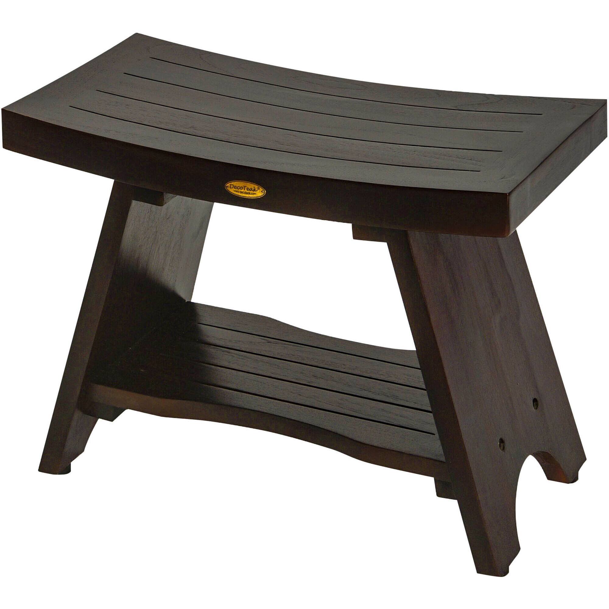 Front. DecoTeak - DecoTeak® Serenity® 24" Teak Wood Shower Bench with Shelf in Woodland Brown Finish - Woodland Brown.