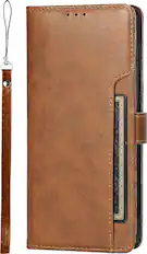 Front. SaharaCase - Genuine Leather Folio Wallet Case for Samsung Galaxy S24 - Brown.