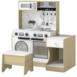 Qaba - Kitchen Set for Kids, 2-in-1 Convertible Table and Chair Set, Kitchen Playset with Sink, Oven - Natural wood finish