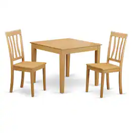East West Furniture - 3 Pc small Kitchen Table and Chairs set -square Kitchen Table and 2 Dining Chairs - Oak