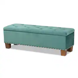 Baxton Studio - Hannah Modern and Contemporary Velvet Fabric Upholstered Button-Tufted Storage Ottoman Bench - Teal Blue/Brown