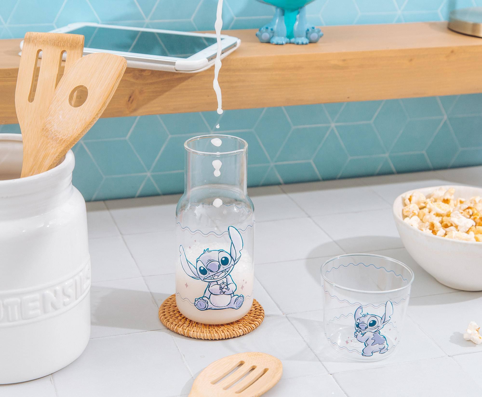 Alt View 5. Silver Buffalo - Disney Lilo & Stitch 18-Ounce Glass Pitcher and 8-Ounce Cup - Clear.