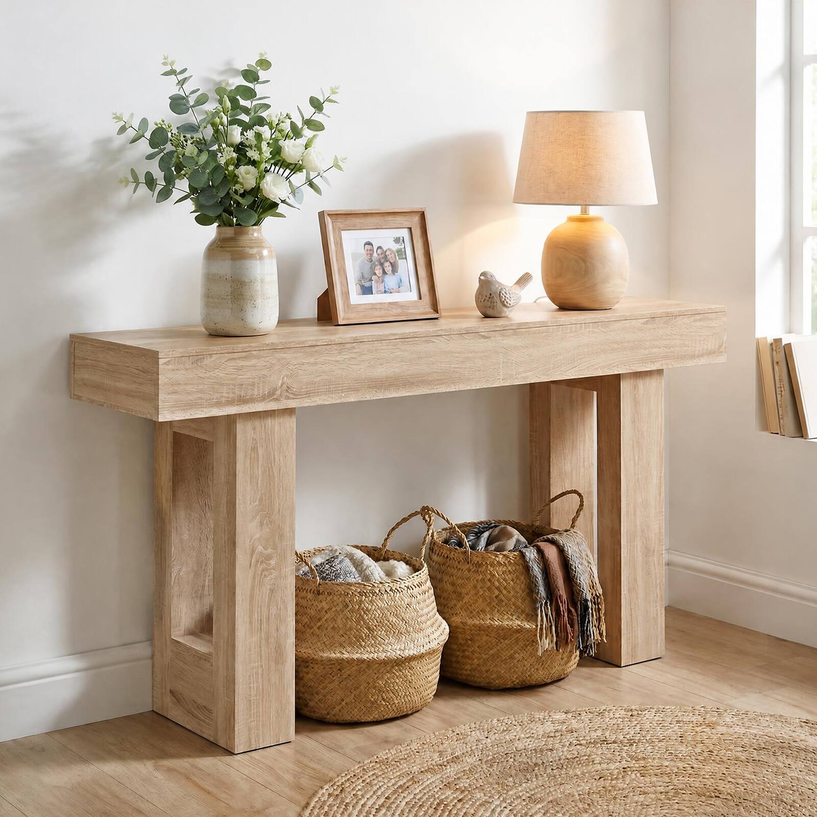 Alt View 4. Costway - Costway Long Console Table, Farmhouse Entryway Table with Storage, Wooden Sofa Table - Natural.