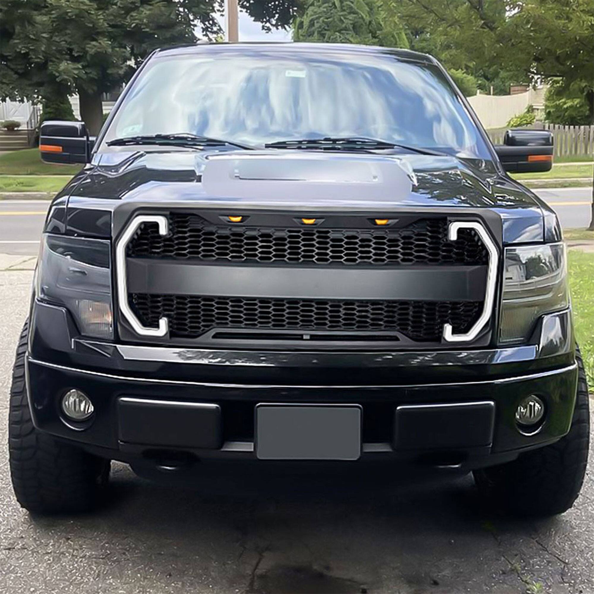Alt View 4. AMERICAN MODIFIED - AMERICAN MODIFIED Raptor Style Mesh Grille w/Turn Lights for 2009-2014 Ford F150 - 09-14 F-150 (Raptor Style w/DRL & Turn Signal).