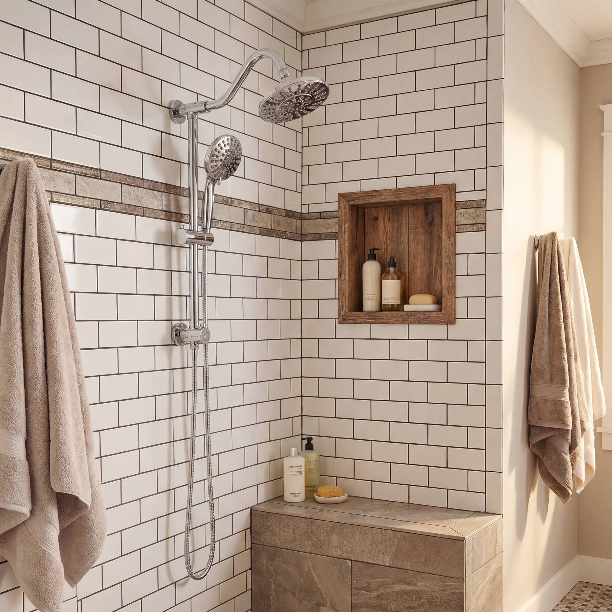 Alt View 3. Akicon - Akicon Shower System with High Pressure Rain Shower Head and Handheld 6-Mode Spray Combo Slide Bar in Polished Chrome - Polished Chrome.