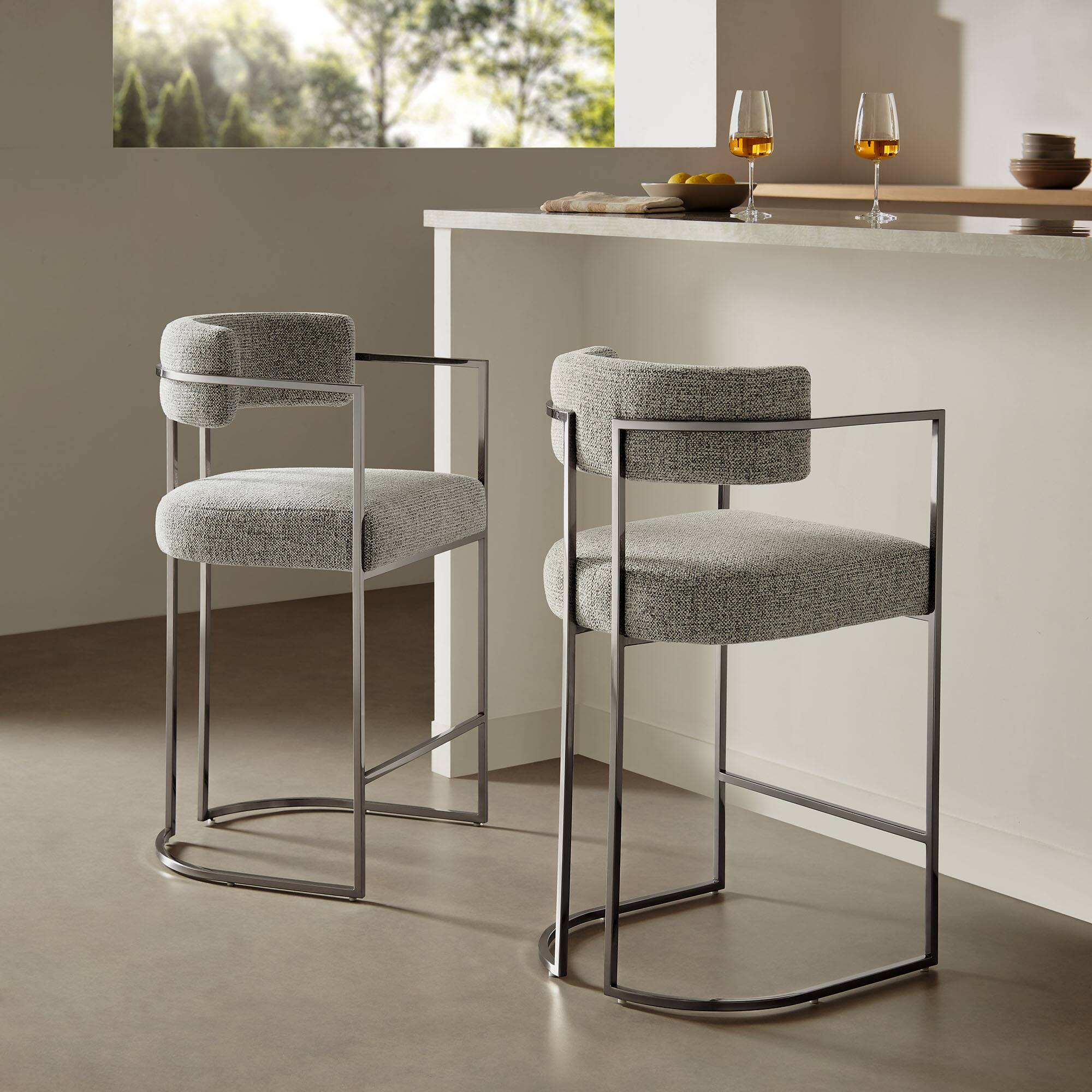Alt View 5. Modway - Huron Curved Back Fabric and Metal Counter Stool - Silver.