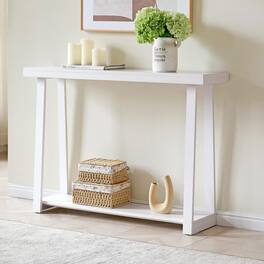 Kings Brand Furniture - Emma Narrow Console Table with Lower Shelf - White