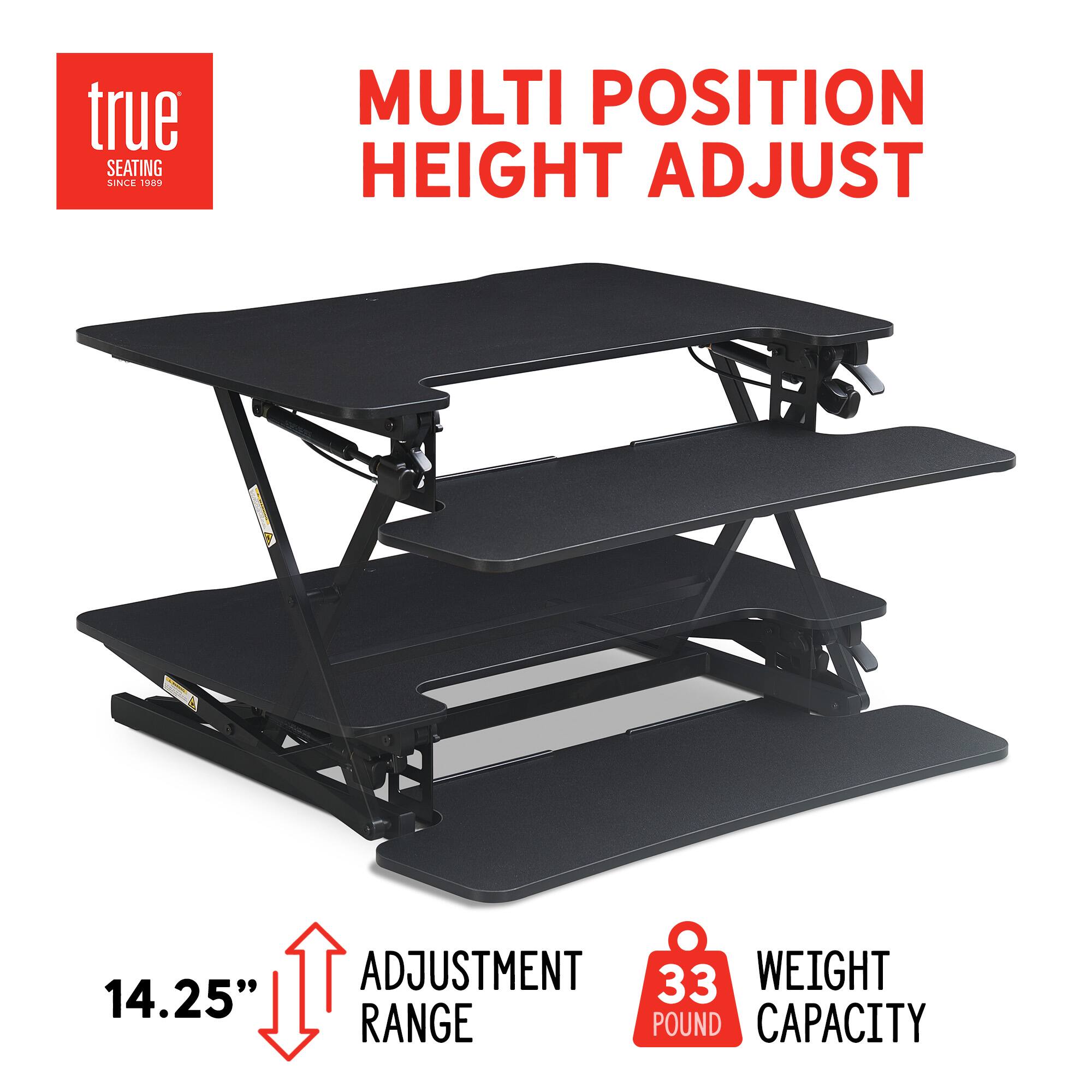 True Seating offers a Multi Position Height Adjust table that allows you to adjust the height to your desired level. This table is designed to provide comfort and support for various activities, such as dining, working, or playing. The table has a weight capacity of 33 pounds, making it suitable for use in a wide range of settings. The adjustment range is 14.25 inches, which means you can easily customize the height to fit your needs.