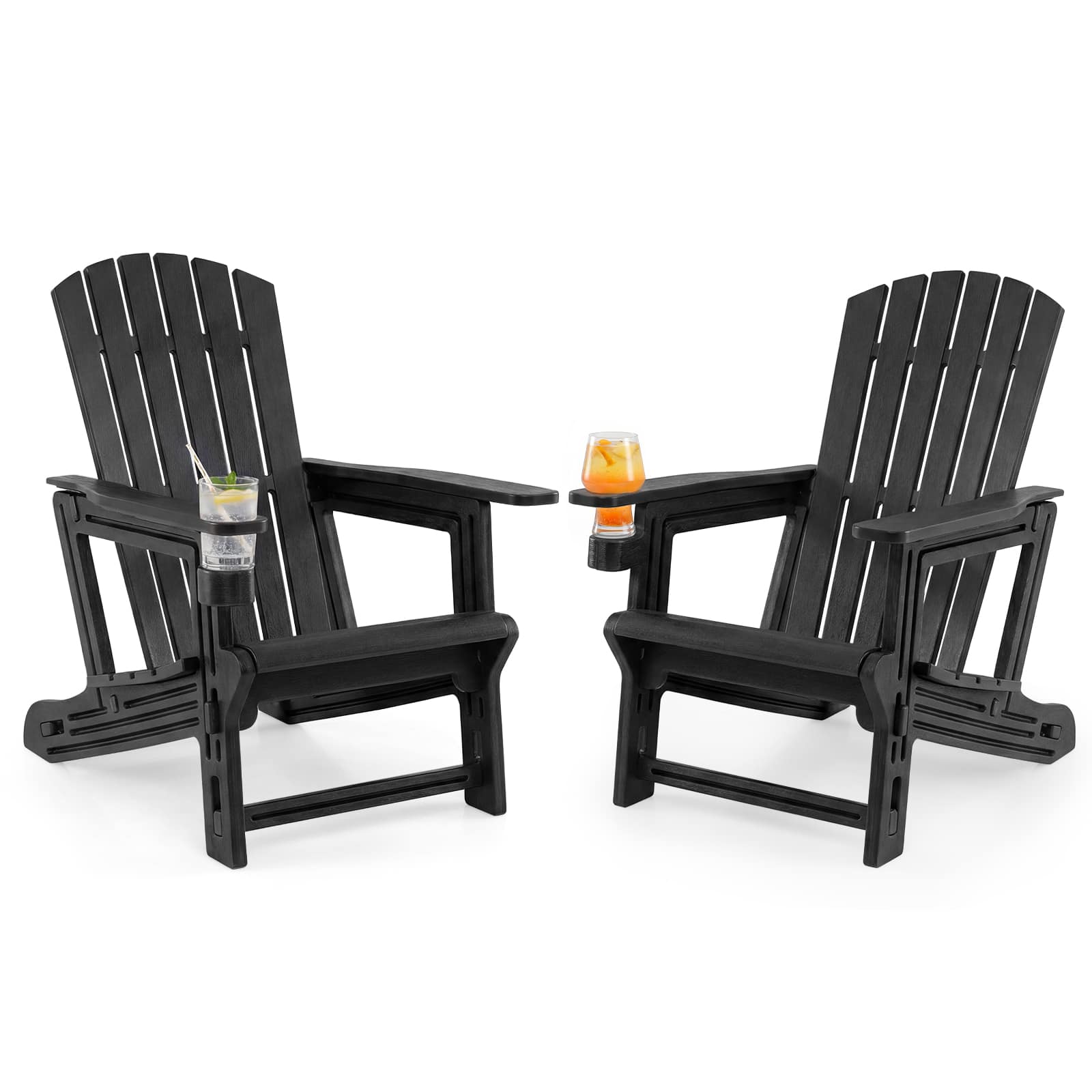 Costway - HDPE Adirondack Chair Set of 2 with Cup Holder, Wood-Like Texture, High Backrest - Black price history on PriceWatchPro