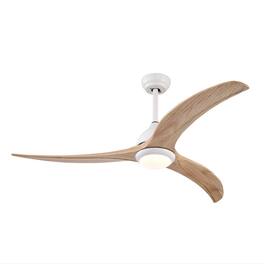LUCKY ONE - 52" Indoor Outdoor Ceiling Fan with Light Remote 6-Speed Wood Blades - Matte White,Natural Wood