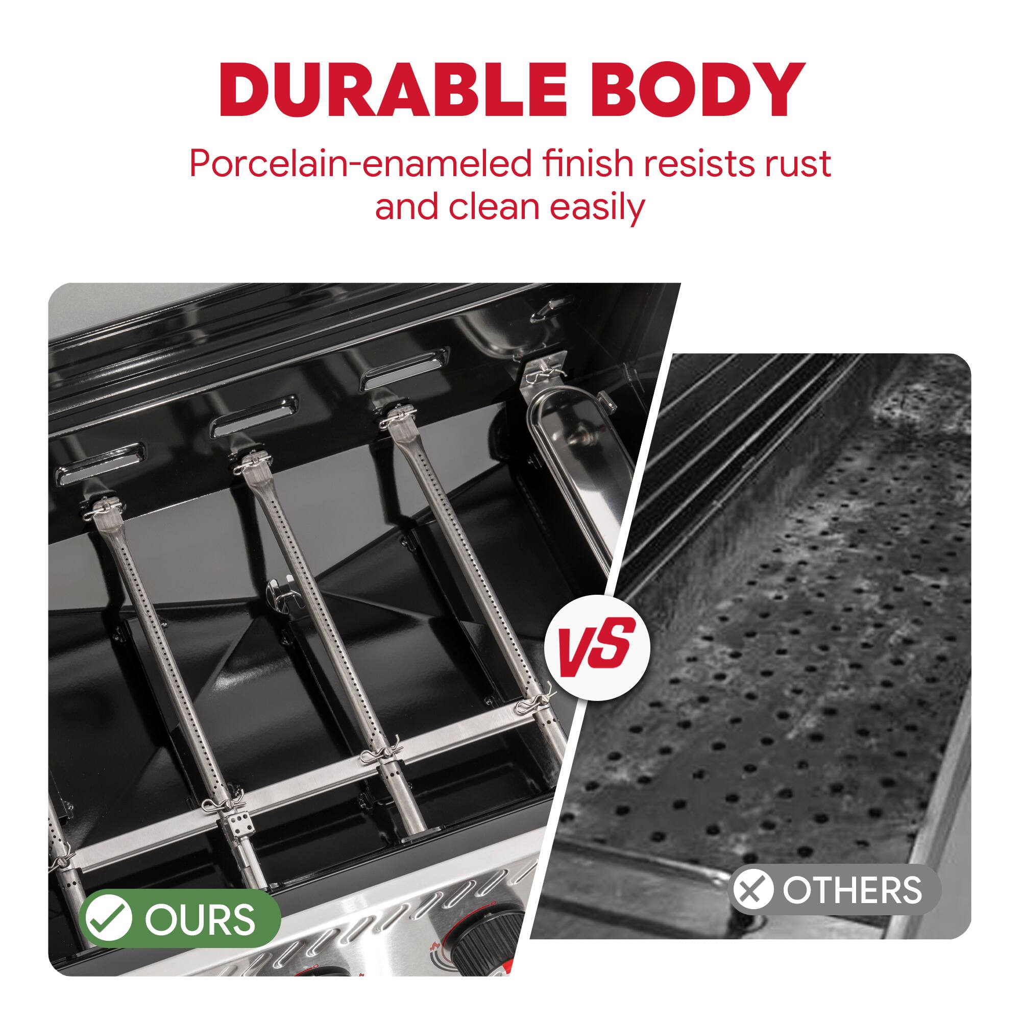 DURABLE BODY  
Porcelain-enameled finish resists rust and clean easily  

VS  

OURS  
OTHERS