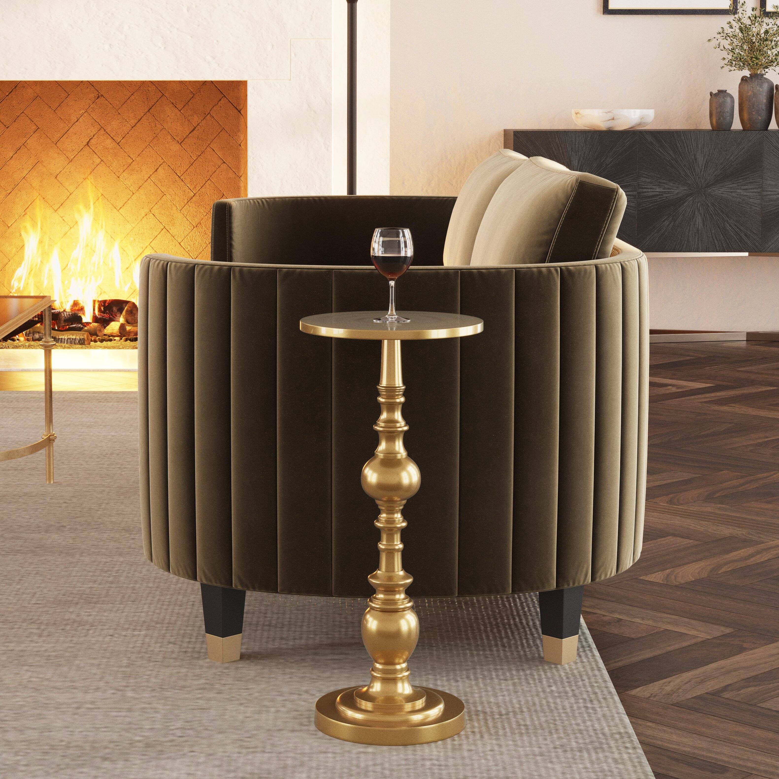 Alt View 4. Butler Specialty - Darien 10 in. W Round Pedestal Side Table - Gold.