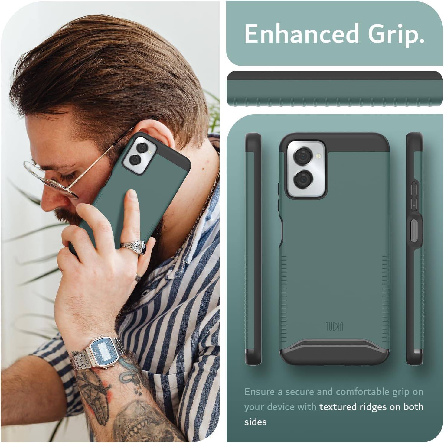 Enhanced Grip.

Ensure a secure and comfortable grip on your device with textured ridges on both sides.