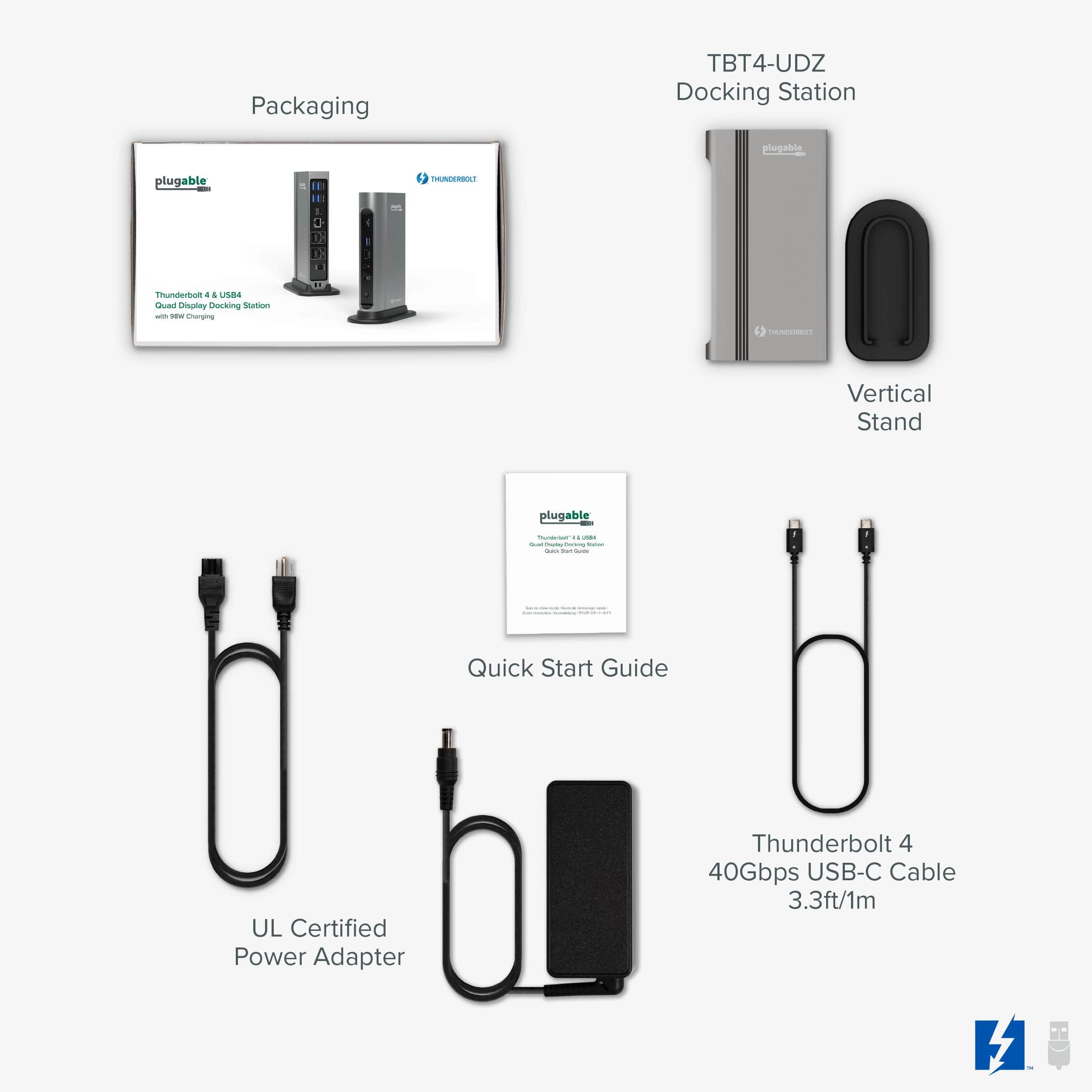 Plugable 16 in 1 Thunderbolt 4 Dock with 100W Charging, 4K Quad