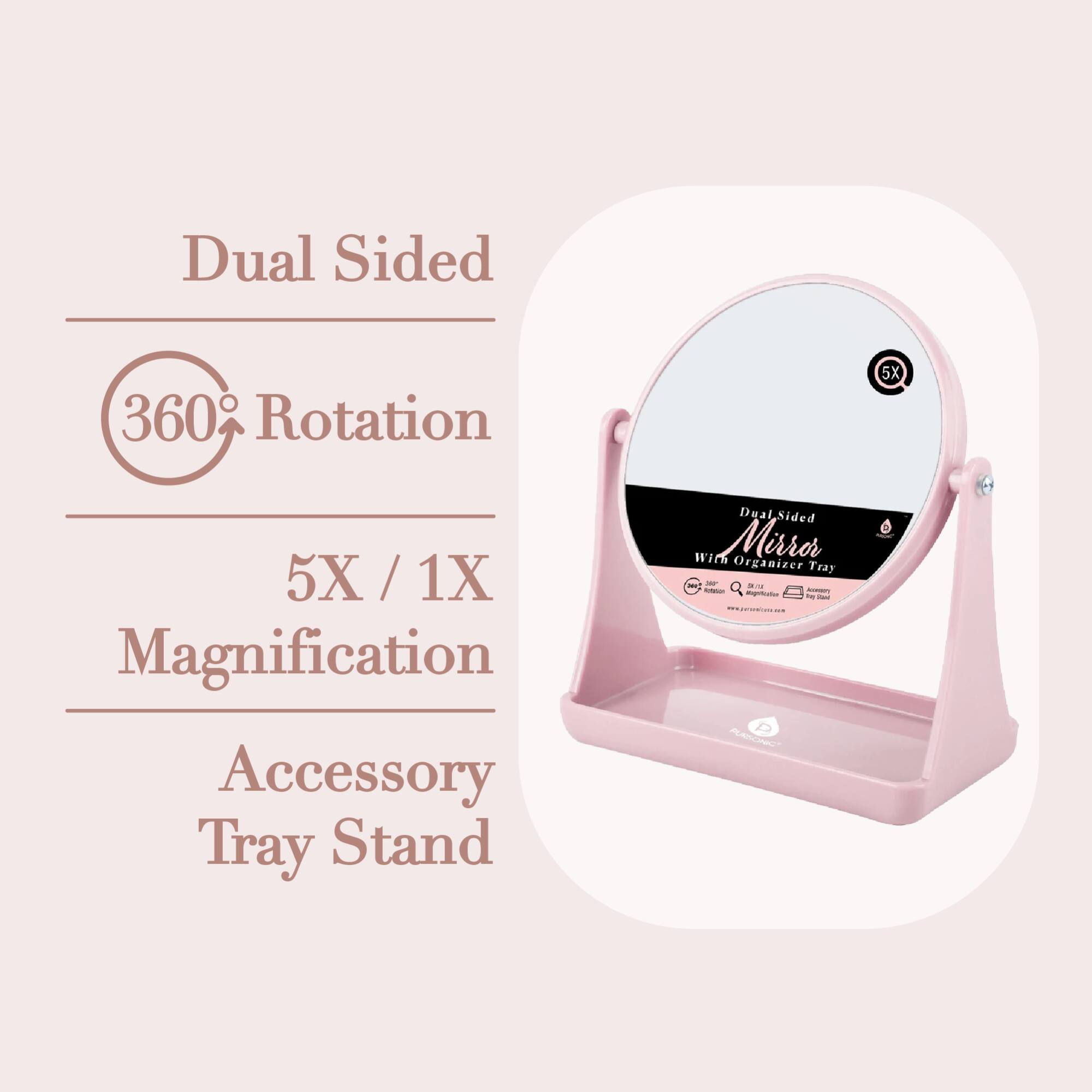 Dual Sided 360° Rotation 5X / 1X Magnification Accessory Tray Stand Dual Sided WIC Mirror Organizer